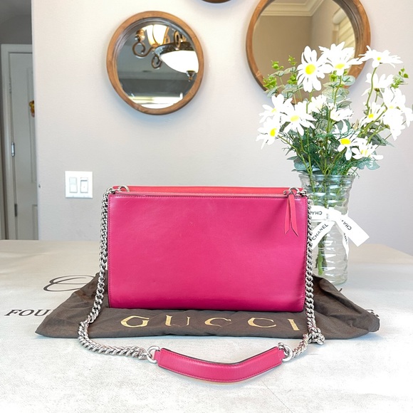Gucci GG Logo Pink Leather Shoulder Bag Crossbody - Picture 2 of 16
